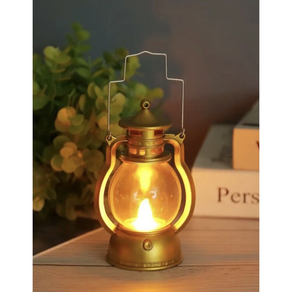 Gold Halloween Trick or Treat LED Lantern Vintage Style Battery Operated NEW